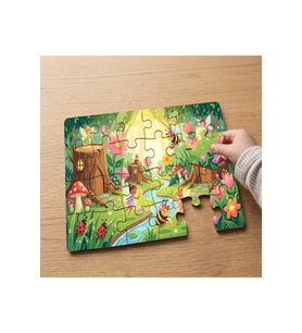 Çiçekli Ormanda Çalışkan Arılar Tasarımlı 24 Parça Ahşap Çocuk Puzzle