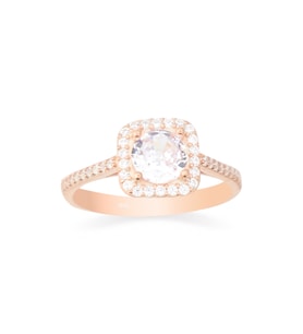 925 Ayar Gümüş Rose Gold Kare Pırlanta Modeli Yüzük