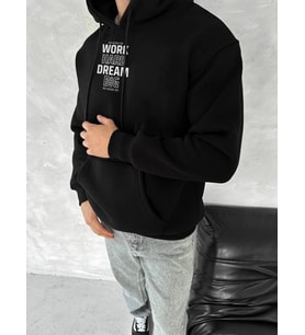 Kışlık Üç İplik Kapşonlu SweatShirt - Siyah