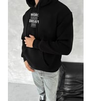 Kışlık Üç İplik Kapşonlu SweatShirt - Siyah