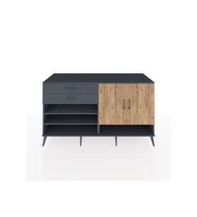 Kronos Konsol 4 Raflı 2 Çekmeceli 2 Kapaklı 176x59x99 Antrasit-Çam/Antrasit