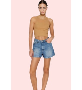Kadın Pamuklu Denim Şort City Short Kalıp Mom Siluet Rahat Günlük Yaz Stilin Buluştuğu Yer (Mavi)