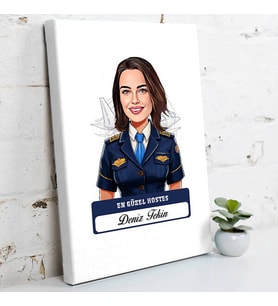 Kişiye Özel Hediye Karikatürlü En Güzel Hostes Kanvas Tablo