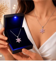 Pembe Ametist Taşlı Lotus Çiçeği Kadın Kolye Işıklı Kutulu (BJ)