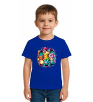 Unisex Pokemon Baskılı Çocuk Tişört pamuklu penye kumaş (Saks Mavisi)