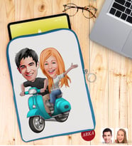 BK Gift Kişiye Özel Sevgililer Karikatürlü Taşınabilir Koruyucu Tablet Kılıfı & Organizer Çanta - Mavi-99
