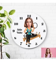 Karikatürlü Sporcu Pilates Kadın Kişiye Özel Duvar Saati