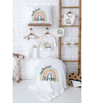 Pia Baby Premium İsimli %100 Pamuk Bebek Hastane Çıkışı Seti 5074-02 (Ekru)