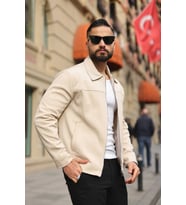 Premium Dokulu Kumaş Mevsimlik Ceket (Krem)
