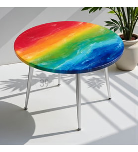 RAINBOW LUX 60 cm Kahve Sehpası – Rainbow Epoksi Parlak Yüzey – Gümüş Ayaklı Modern Orta Sehpa– 45 cm Yükseklik