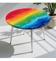 RAINBOW LUX 60 cm Kahve Sehpası – Rainbow Epoksi Parlak Yüzey – Gümüş Ayaklı Modern Orta Sehpa– 45 cm Yükseklik