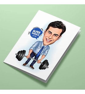 Kişiye Özel Halter Kaldıran Erkek Karikatürlü Tebrik Kartı