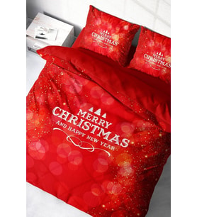 Yılbaşı Nevresim Takım %100 Doğal Pamuk Merry Christmas Çift Kişilik Merry Red