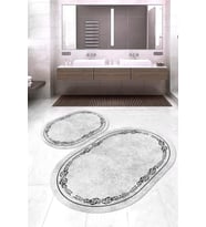 Dijital Baskılı Kaymaz Taban Yıkanabilir Oval 2'li Klozet Takımı Banyo Paspası NOKZ-HY-1188 (Gri)