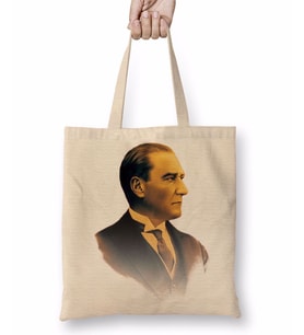 Mustafa Kemal Atatürk 03 Bez Çanta Uzun Saplı