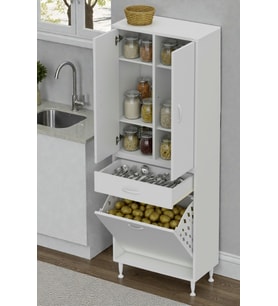 Eliusta Wall Beyaz Banyo Dolabı 55 cm Tek Göz Bölmeli Sepet 55x171x32,5 cm 4 Raflı Mutfak/Banyo Dolabı