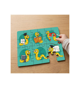 Kitap Kurtları Tasarımlı 24 Parça Ahşap Çocuk Puzzle MPK0121