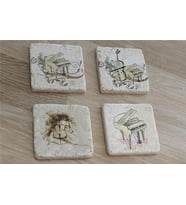 Müzik Aletleri Doğal Taş Bardak Altlığı 4'lü set - Natural Stone Coasters