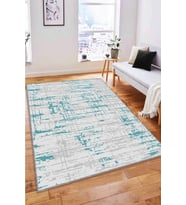 Turkuaz Vintage Kaymaz Taban Makinede Yıkanabilir Halı ES05 - 100 x 160 cm