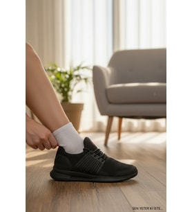 Enoch Erkek Spor Ayakkabı Tam Siyah Sneaker Kırmızı Detaylı Fileli Yürüyüş Modeli
