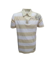Xınt X5183 Erkek Penye Baskılı Polo Yaka Kısa Kollu Çizgili T-shirt - Bej (Bej)