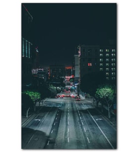 Cakatablo  Gece Binalar Ağaçlar ve Cadde MDF Tablo