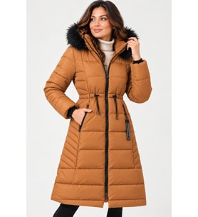 Dewberry Kadın %100 Polyester Kaban Taba Z9758 Katmanlı Kombin, Şehir ve Ofis Stili, Kazak ve Gömlek Kombini