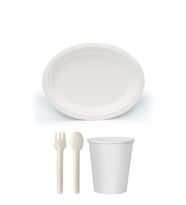 Ekolojik 72 Kişilik Parti Piknik Sofra Sunum Seti - 28x20 Cm. Oval Tabak Bardak Çatal Kaşık Takımı