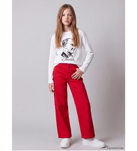 LCW Kids Kırmızı Wideleg Kız Çocuk Gabardin Pantolon