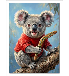 Kırmızı Kazaklı Koala Ve Bumerang Dekoratif Kanvas - Mdf Ahşap Tablo