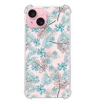 PrintiFy rintiFy Apple iPhone 15 (Kamera Açık) Uyumlu Köşe Korumalı Floral Su Yeşili Kılıf