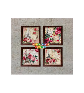 Ahşap Çerçeveli 4 Adet 20X20cm DÜZ RESİM TABLO (Çok Renkli)
