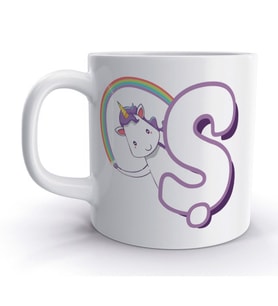 Ş Harfi Unicorn Boynuzlu At Tasarım Renkli Harfli Kupa Bardak