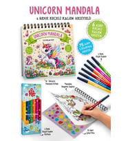Unicorn Mandala - 6 Renk Keçeli Kalem ve 75 Adet Çıkartma Hediyeli 3+