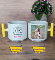 Motto Yeni Bir Ben Kupa Bardak Fotoğraflı T Sarı Kulplu Arkadaşa Hediye 