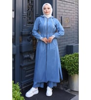 Beli Lastikli Kapşonlu Kot Takım Açık Mavi MSW19370-1