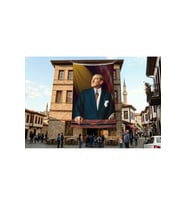 Atatürk ve Türk Bayrağı Poster Bayrak Premium Raşel Kumaş ATA13