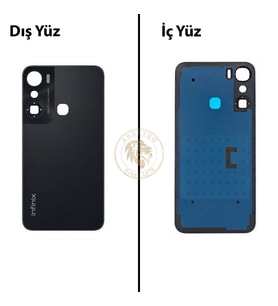 Infinix Hot 12 Pro Siyah Uyumlu Arka Kapak Arka Cam Batarya Pil Kapağı Lazer Kesim Back Cover