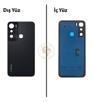Infinix Hot 12 Pro Siyah Uyumlu Arka Kapak Arka Cam Batarya Pil Kapağı Lazer Kesim Back Cover