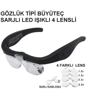 Northcity Şarjlı Gözlük Büyüteç 4 Lensli LED Aydınlatmalı – 1.5x, 2.5x, 3.5x, 5x Yakınlaştırma