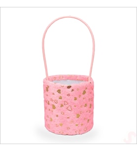 Hortum Saplı Kalpli Pembe Pelüş Kutu Büyük Boy - 16 cm