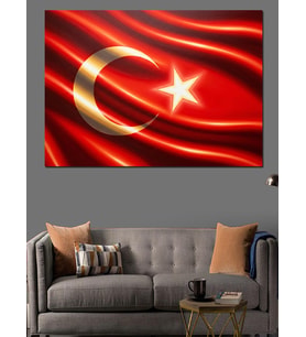 Dalgalanan Ay Yıldızlı Türk Bayrağı Dekoratif Kanvas - Mdf Ahşap Tablo