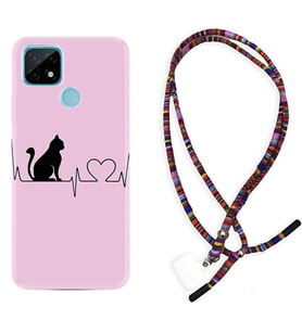 Realme C11 C21 C21Y C25Y C11 2021 Kılıf Boyun Asklı Rasta Silikon Pink Cat Heart 1303