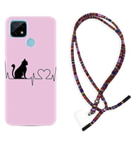 Realme C11 C21 C21Y C25Y C11 2021 Kılıf Boyun Asklı Rasta Silikon Pink Cat Heart 1303
