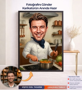 Kişiye Özel Aşçı Karikatürü Çerçeveli Tablo,Kişiye Özel Çerçeveli Tablo,Hediye Çerçeveli Tablo