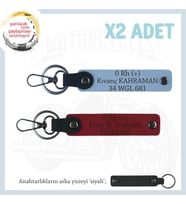Biker Stiline Özel, İsim Plaka ve 0+ Kan Grubu Yazılı Anlamlı Motor x2 Anahtarlık, Kırmızı-Mavi-Syh (Çok Renkli)