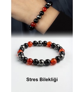 Karnelyan Akik -Karışık Doğal Taş Küre Kesim Stres Bilekliği