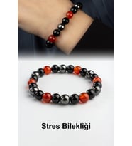 Karnelyan Akik -Karışık Doğal Taş Küre Kesim Stres Bilekliği