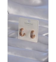 XUPİNG Rose Renk Zirkon Taşlı İşlemeli Halka Küpe