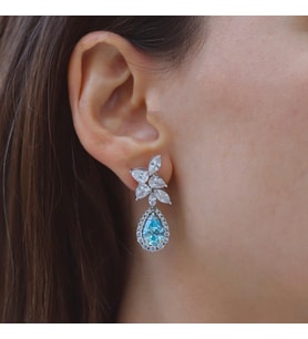 Damla Aquamarine Çiçek Gümüş Küpe